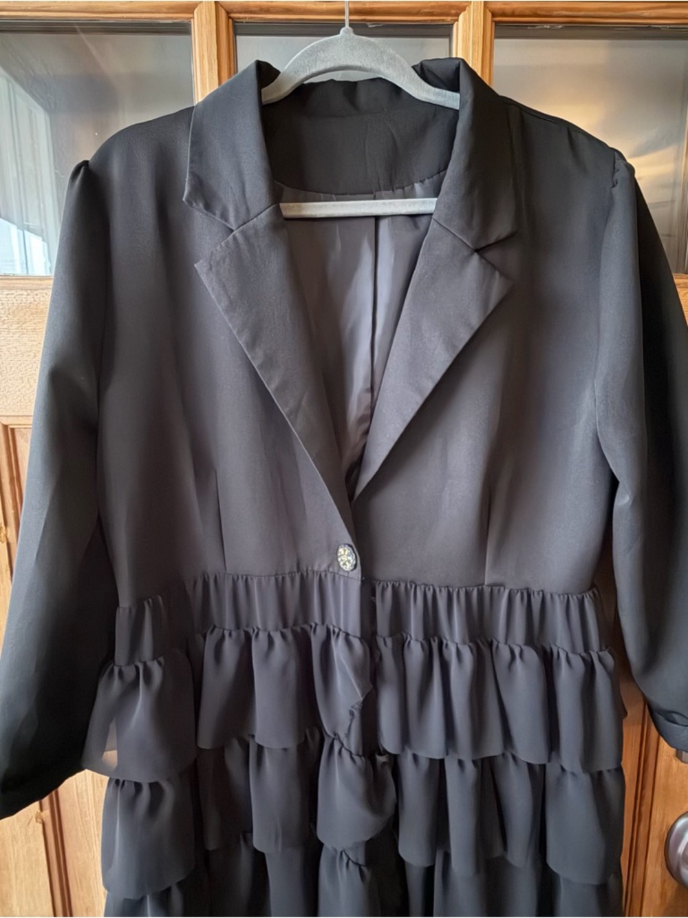 Black Ruffled Long Blazer Collar - Women - Picture 3 of 10
